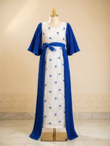 Robe à fleur dentelle bleu et blanc
