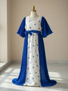 Robe à fleur dentelle bleu et blanc