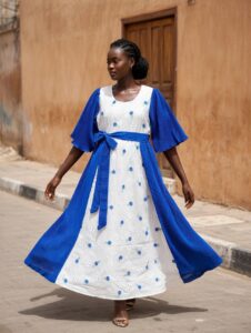 Robe à fleur dentelle bleu et blanc