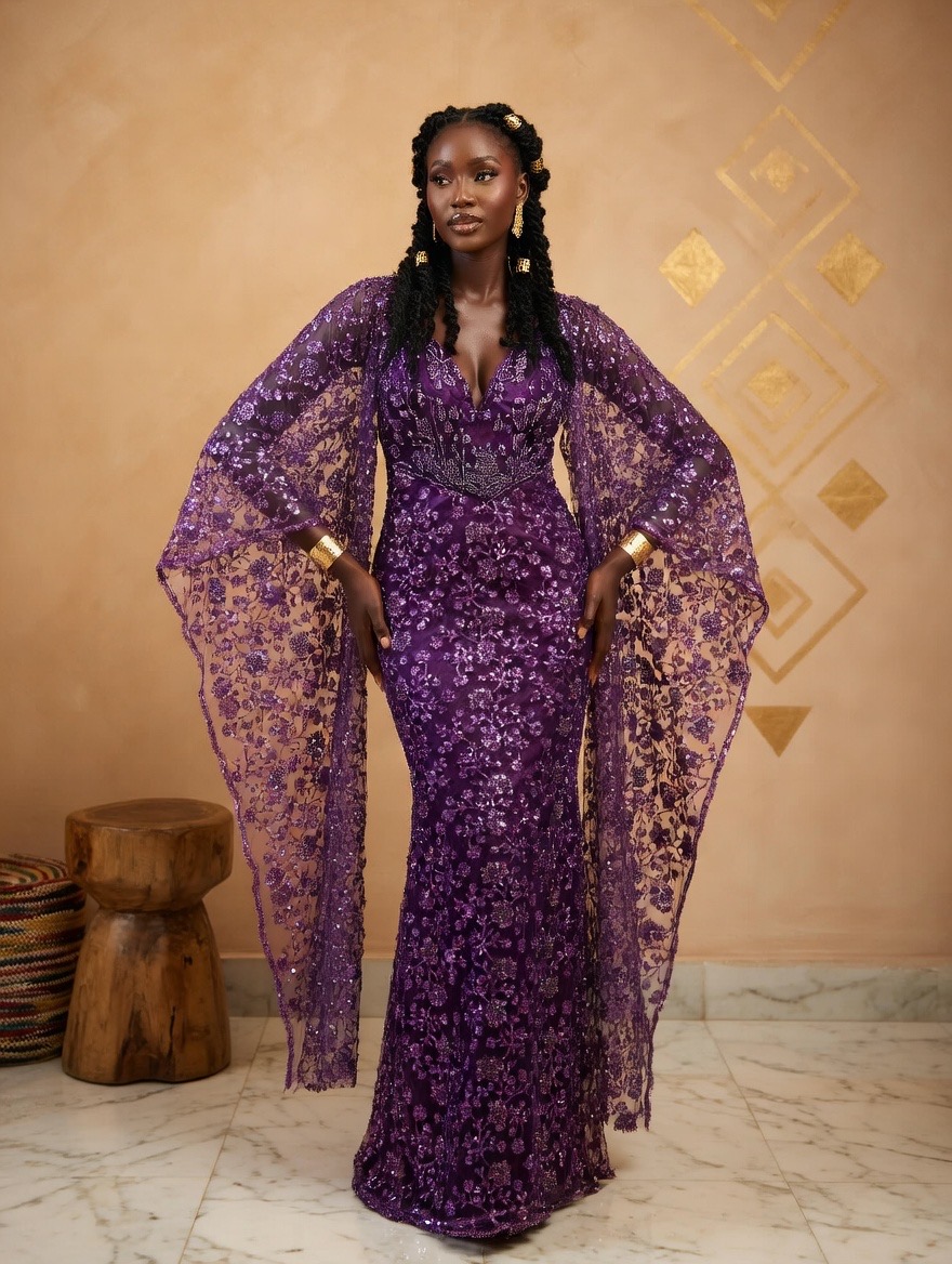 Robe perlage mauve améthyste