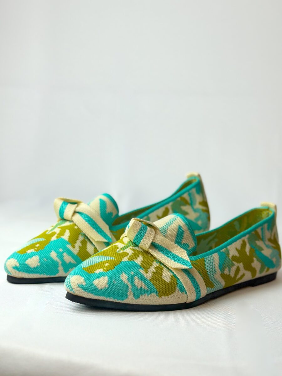 Mocassins imprimés vert et turquoise