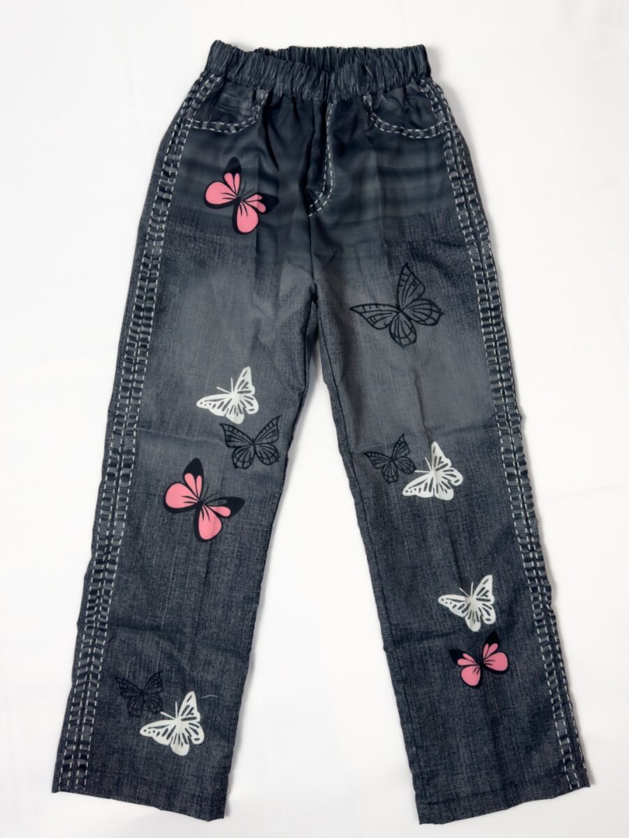 Pantalon effet jean noir à motifs papillons pour fille
